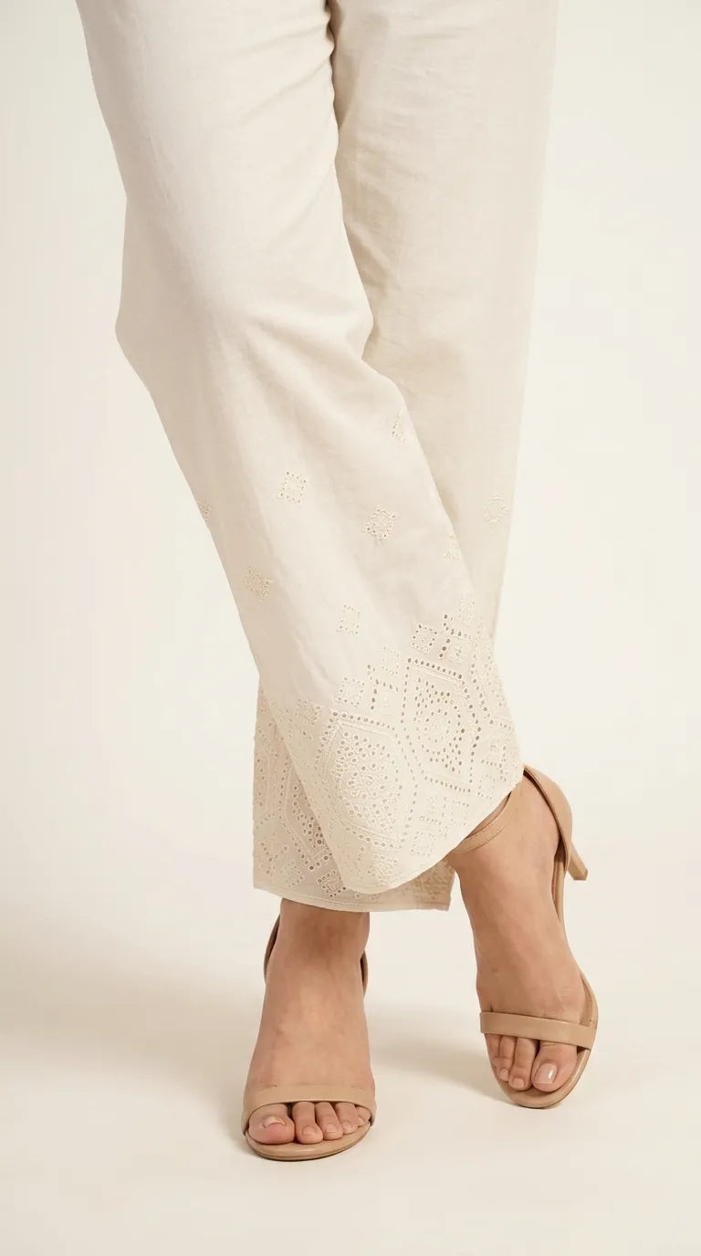 Cream Embellished Cambric Trouser PL606608