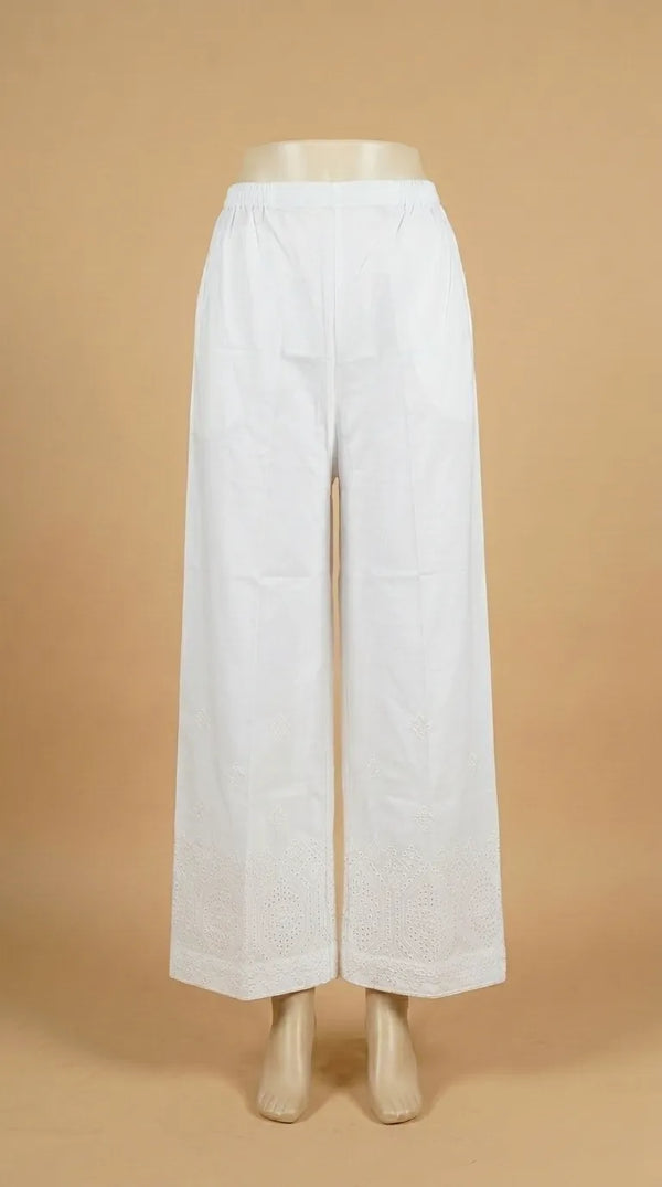 White Embellished Cambric Trouser PL606609