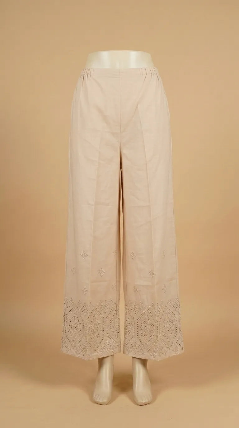 Beige Embellished Cambric Trouser PL606662