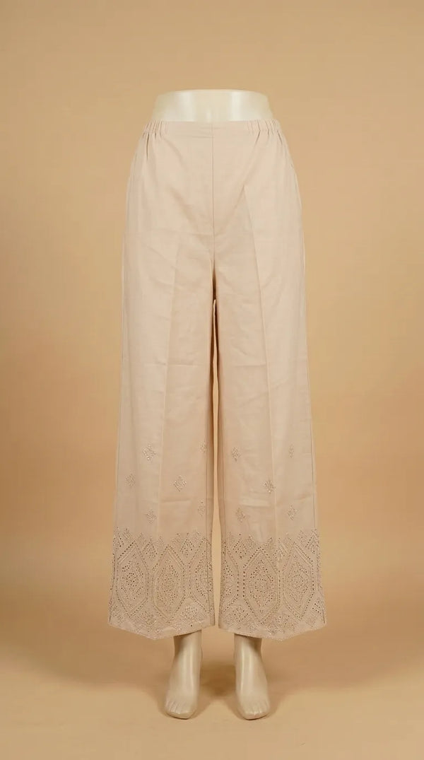 Beige Embellished Cambric Trouser PL606662
