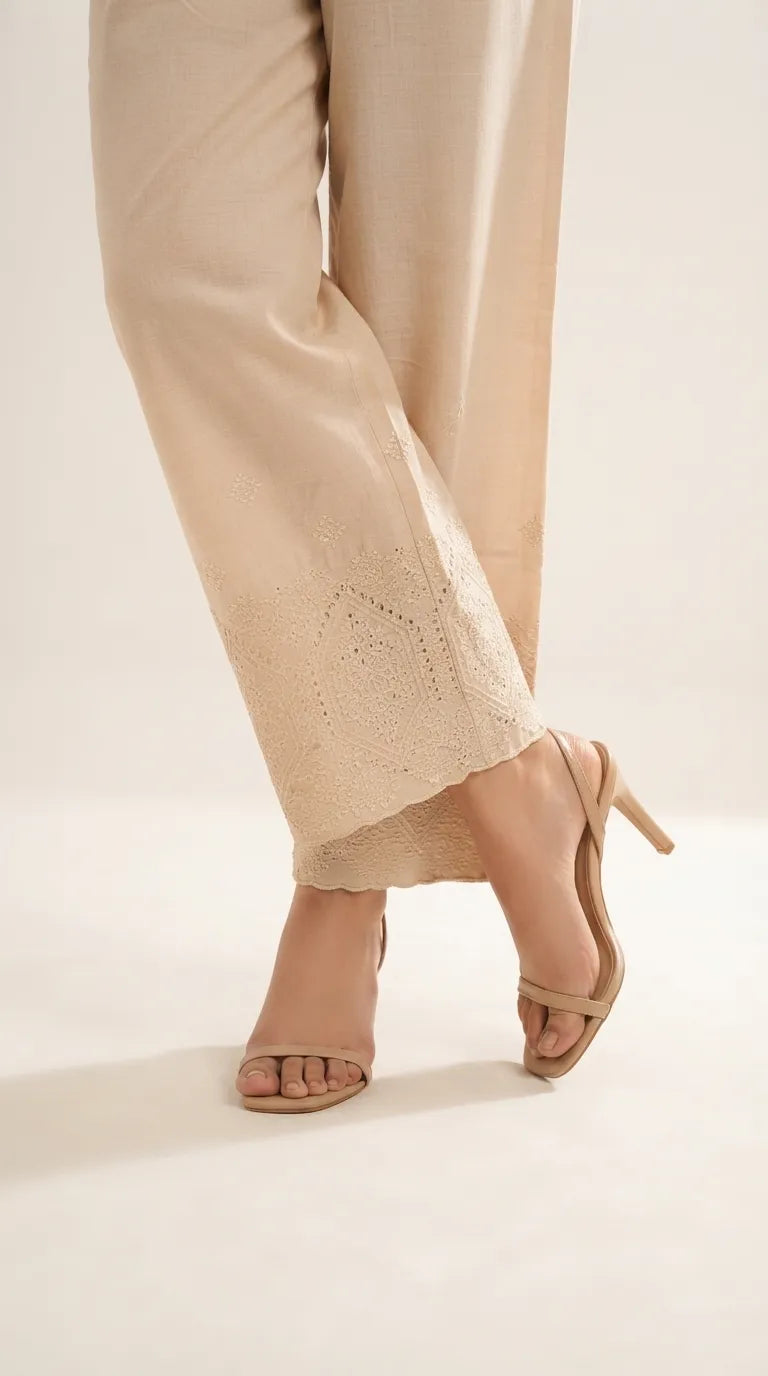 Beige Embellished Cambric Trouser PL606662