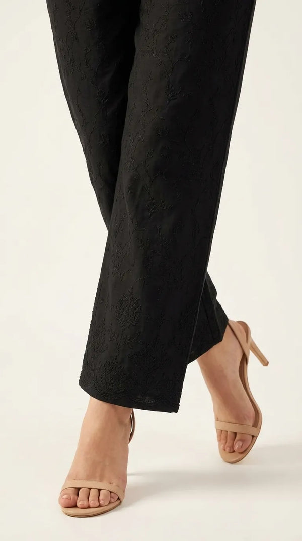 Black Embroided Cambric Trouser PL606701