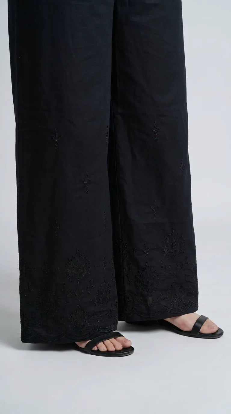 Black Embroided Cambric Trouser PL606701