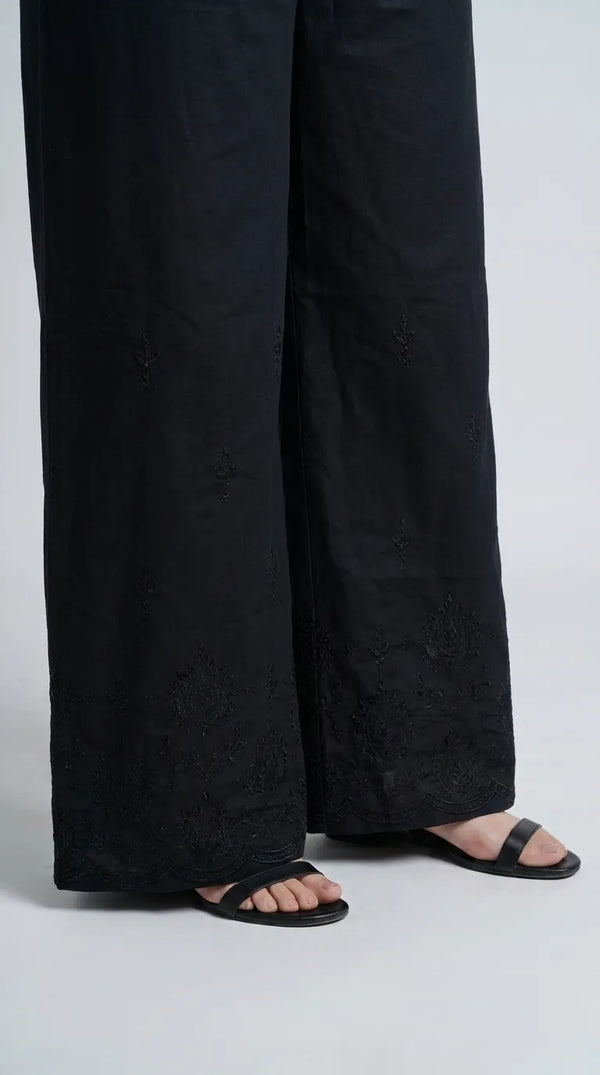 Black Embroided Cambric Trouser PL606701