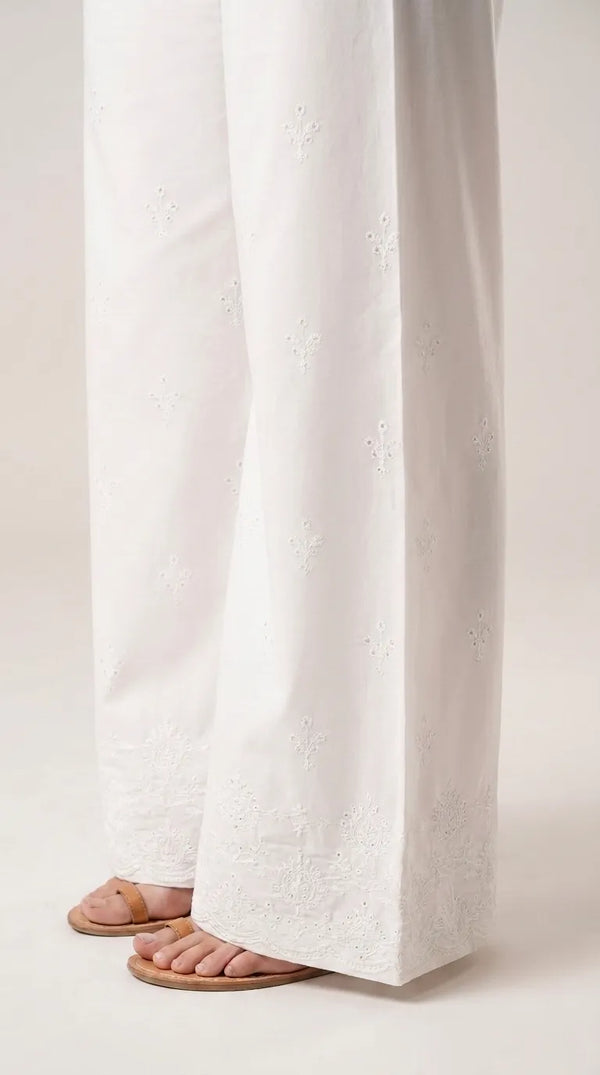 White Embroided Cambric Trouser PL606709