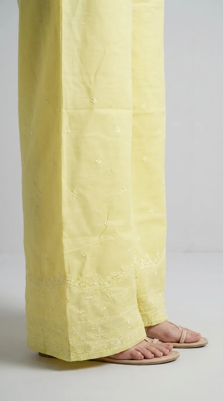 Yellow Embroided Cambric Trouser PL606820