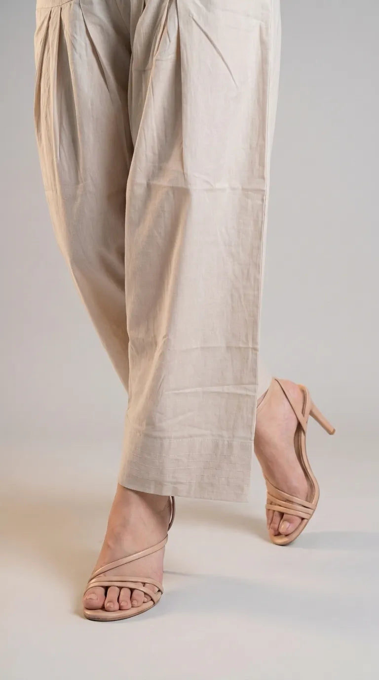 Beige Plain Cambric Trouser PL607062