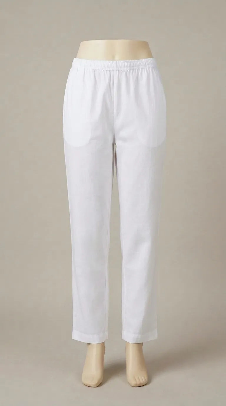 White Solid Cambric Trouser PL607109