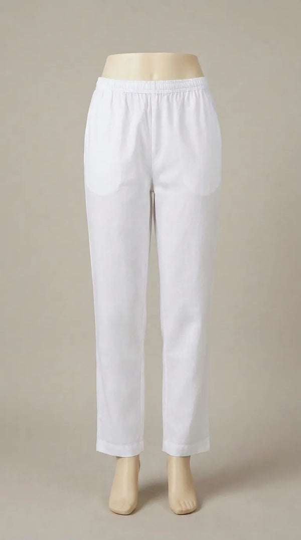 White Solid Cambric Trouser PL607109