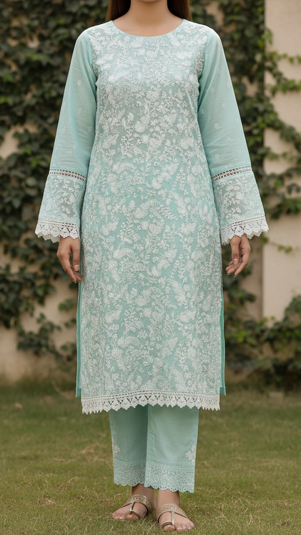 2PC- Screen Printed Slub Lawn Suit PS5051