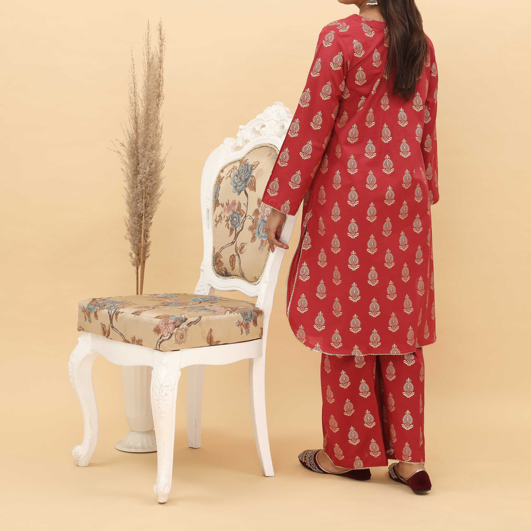 2PC- Gold Printed Cotton Cambric Suit PS5113