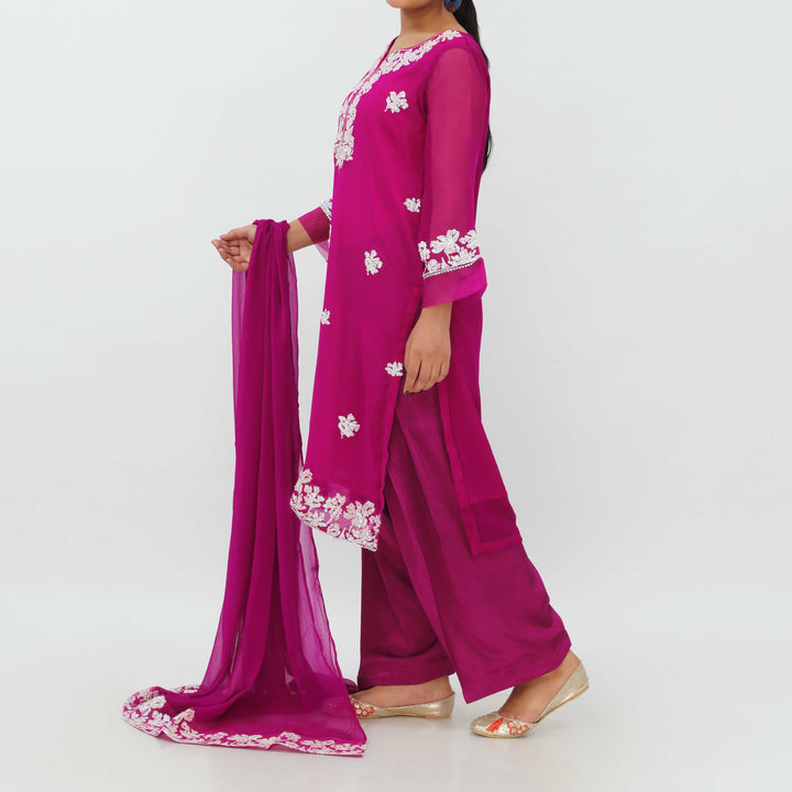 3PC- Embroiderd Crinkle Chiffon Suit PS5200