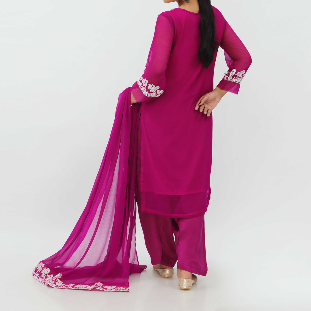 3PC- Embroiderd Crinkle Chiffon Suit PS5200