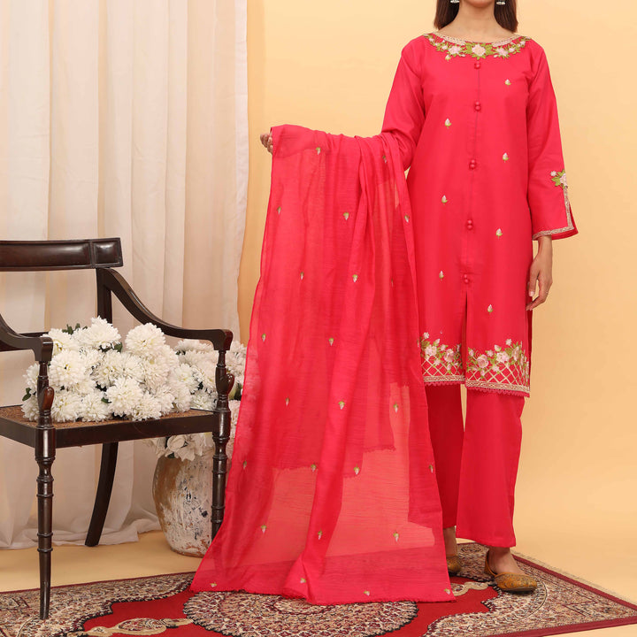3PC- Embroidered Cambric Suit PS5222