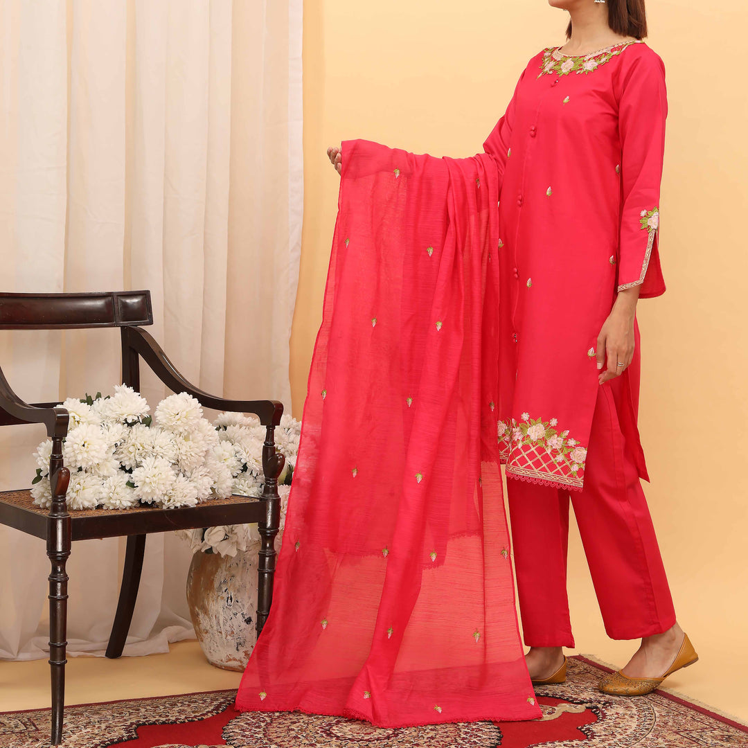 3PC- Embroidered Cambric Suit PS5222
