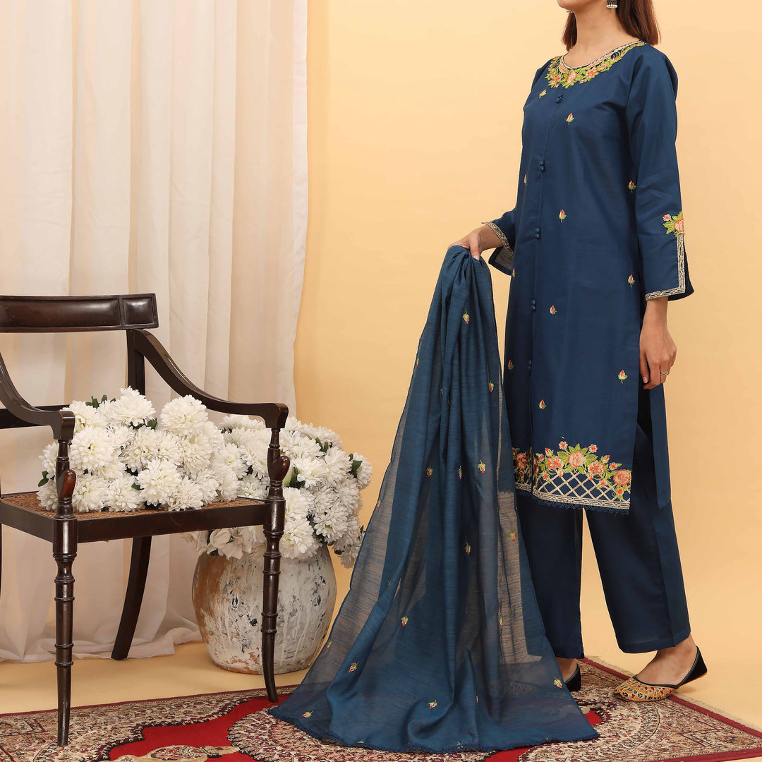 3PC- Embroidered Cambric Suit PS5223