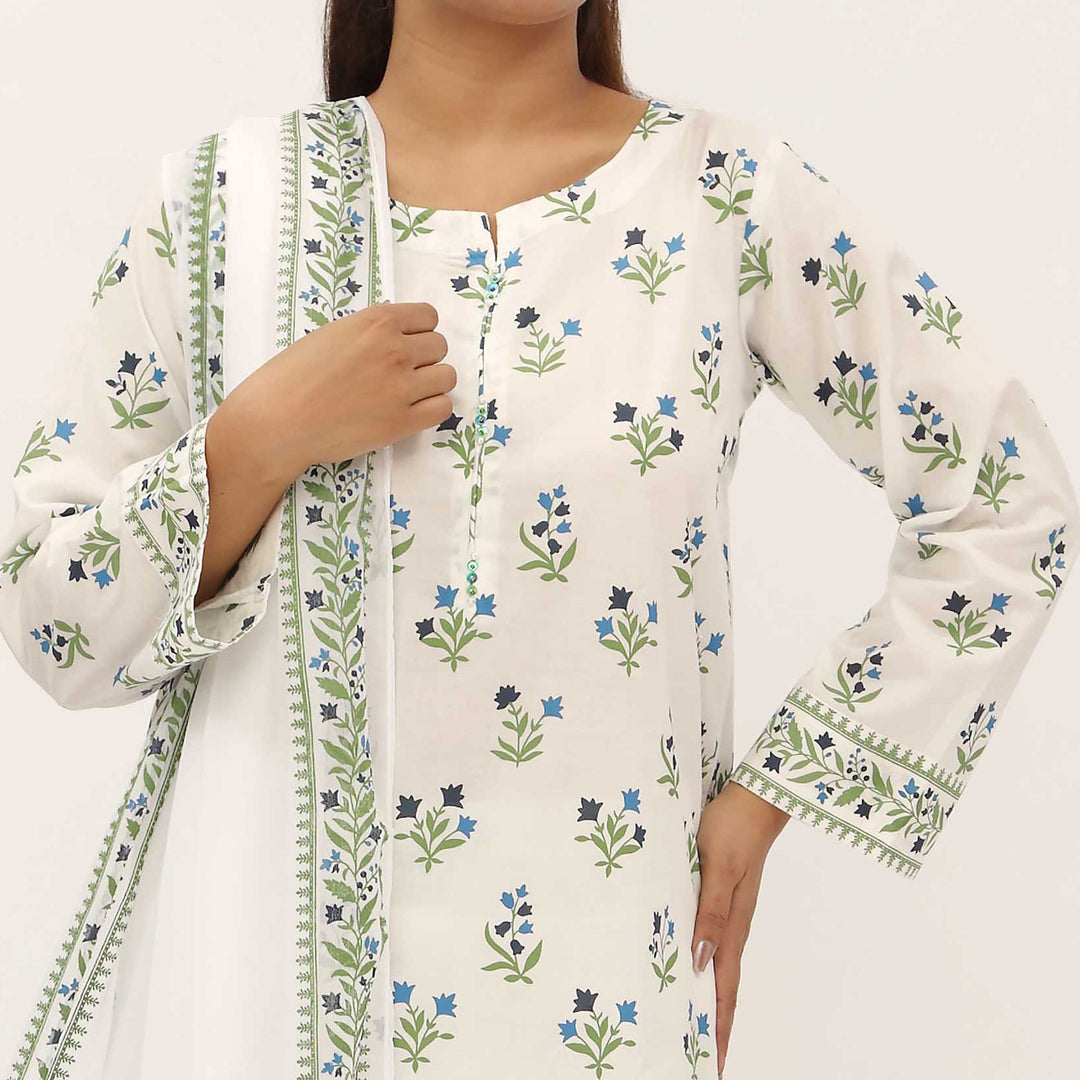 3PC- Screen Printed Cotton Cambric Suit PS5299