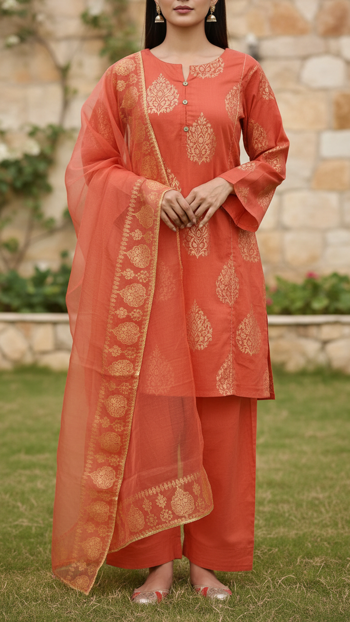 3PC- Cotton Cambric Printed Suit PS5378