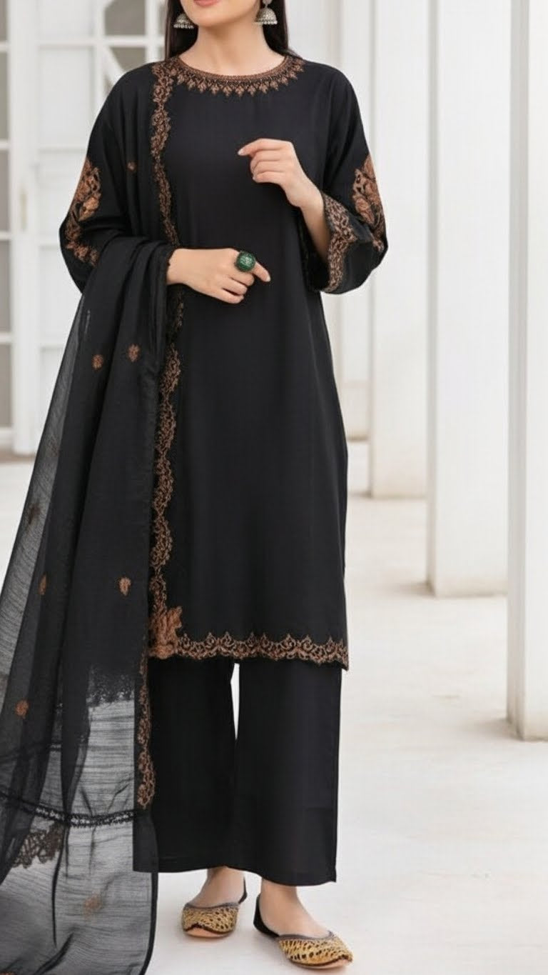 3PC - Embroiderd Cotton Cambric Suit PS5502