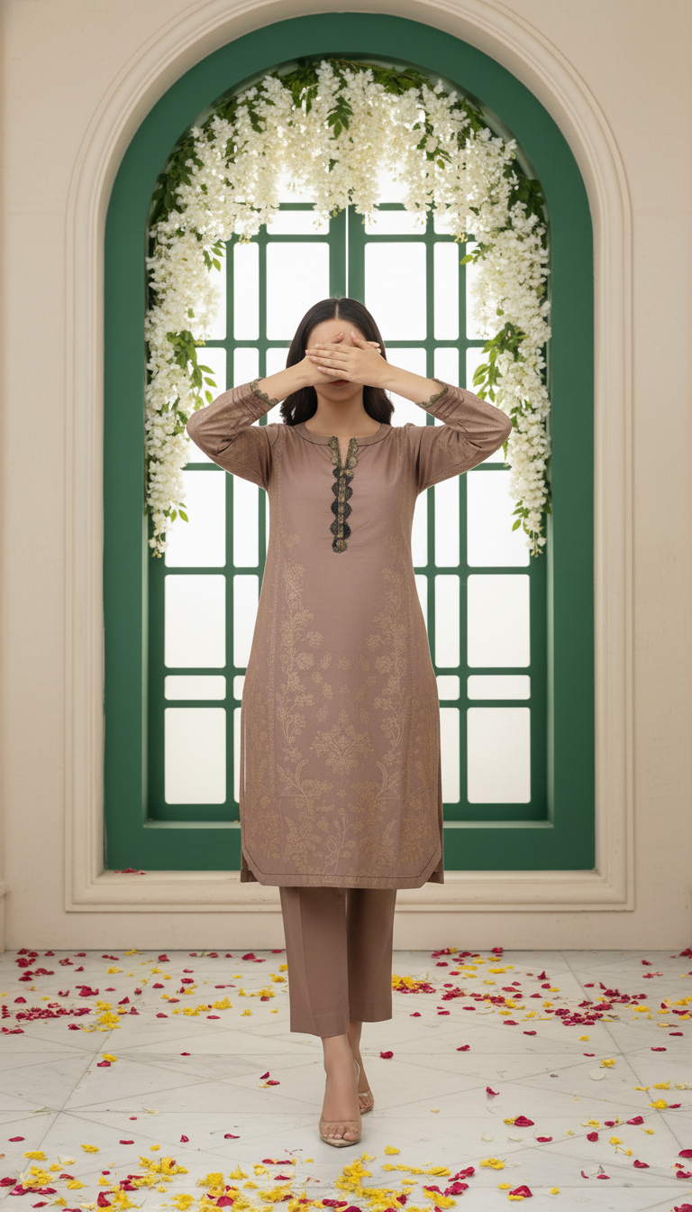 2 PC Printed Cotton Cambric Suit PS6072