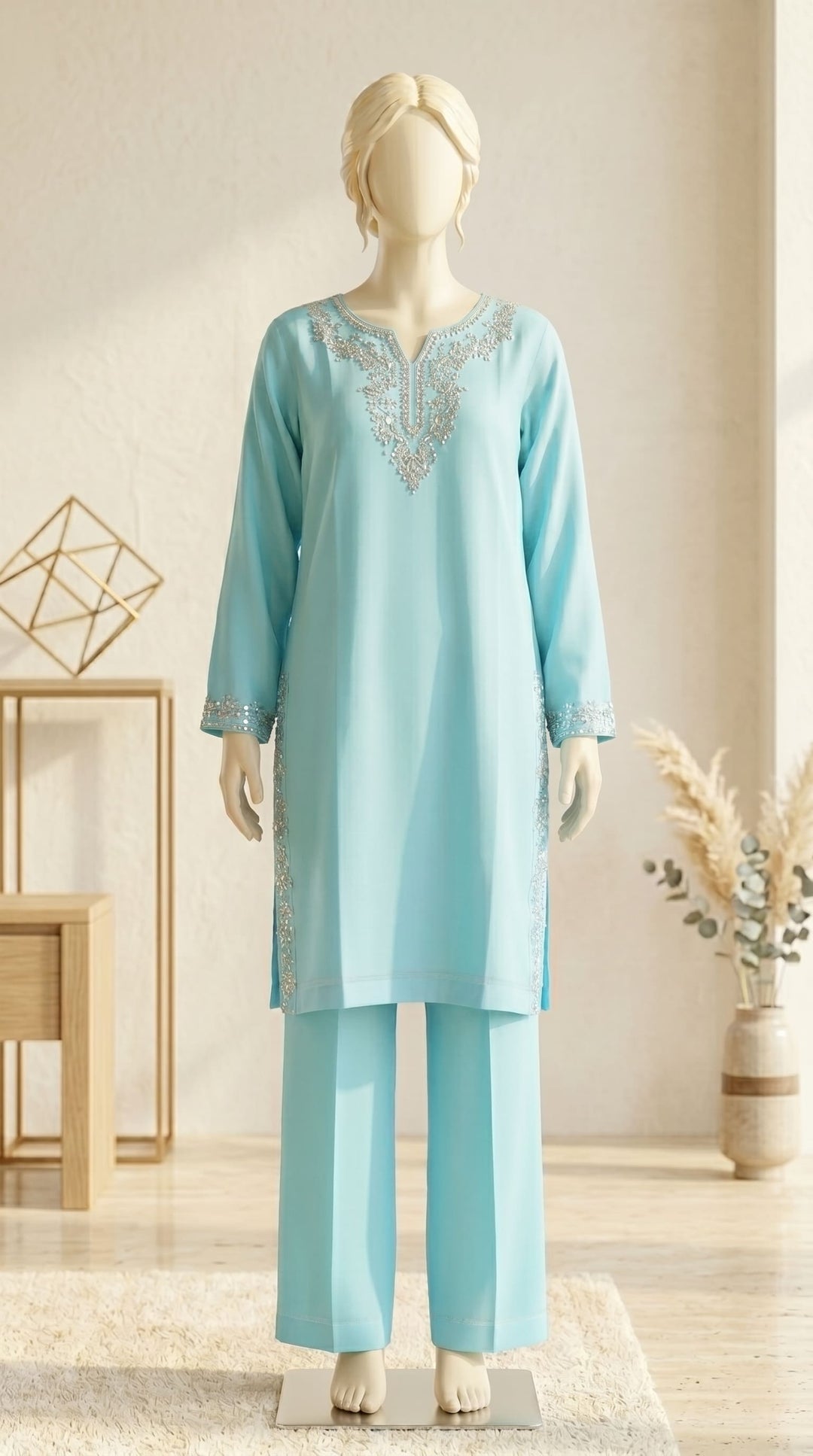 2 PC Embellished Paper Cotton Suit PS608390