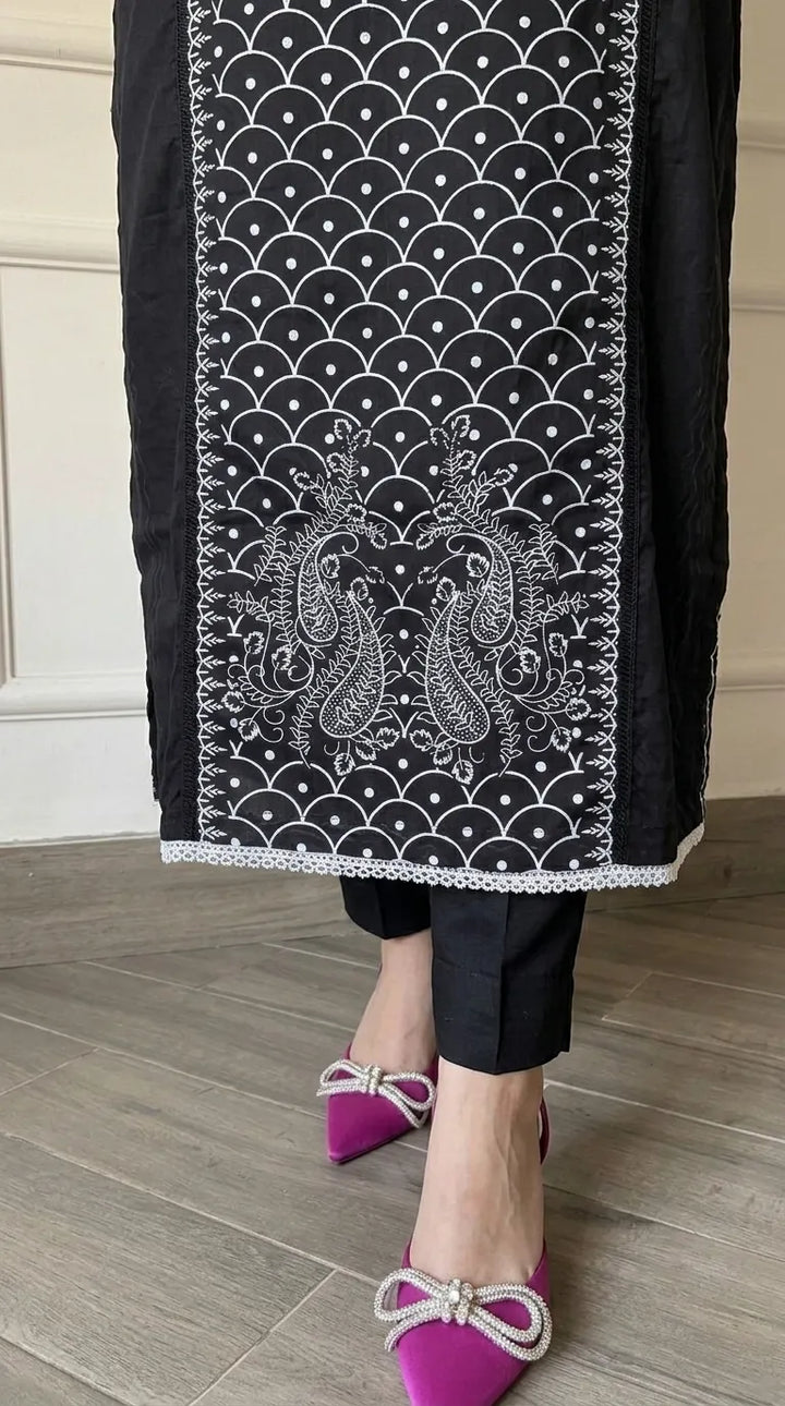 Black Dobby Embellished Stitched Shirt PS608801