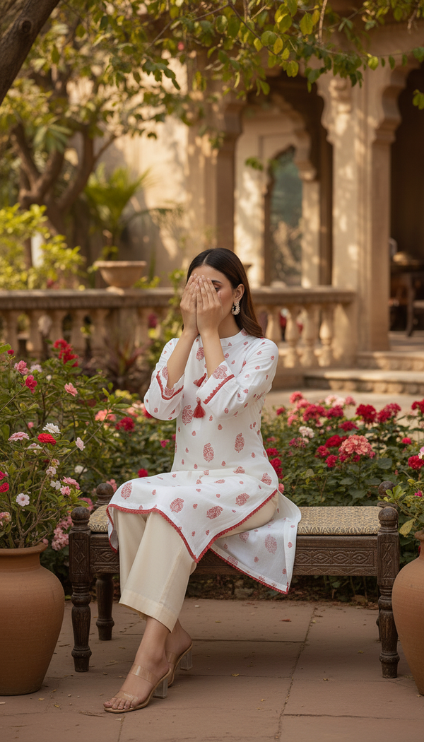 White Printed Lawn Shirt PS6105