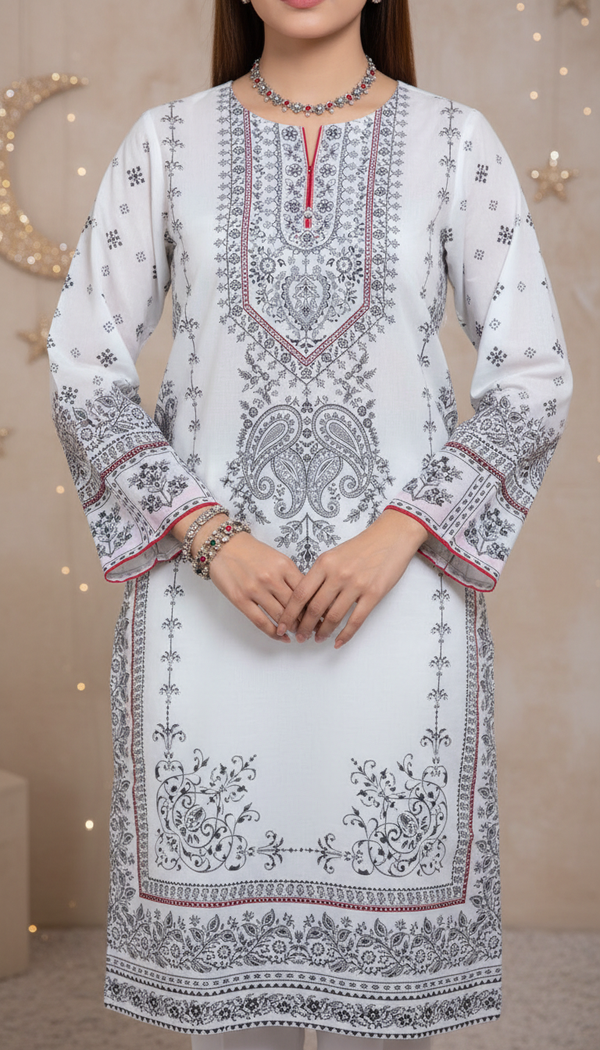 White Digital Printed Lawn Shirt PS6108