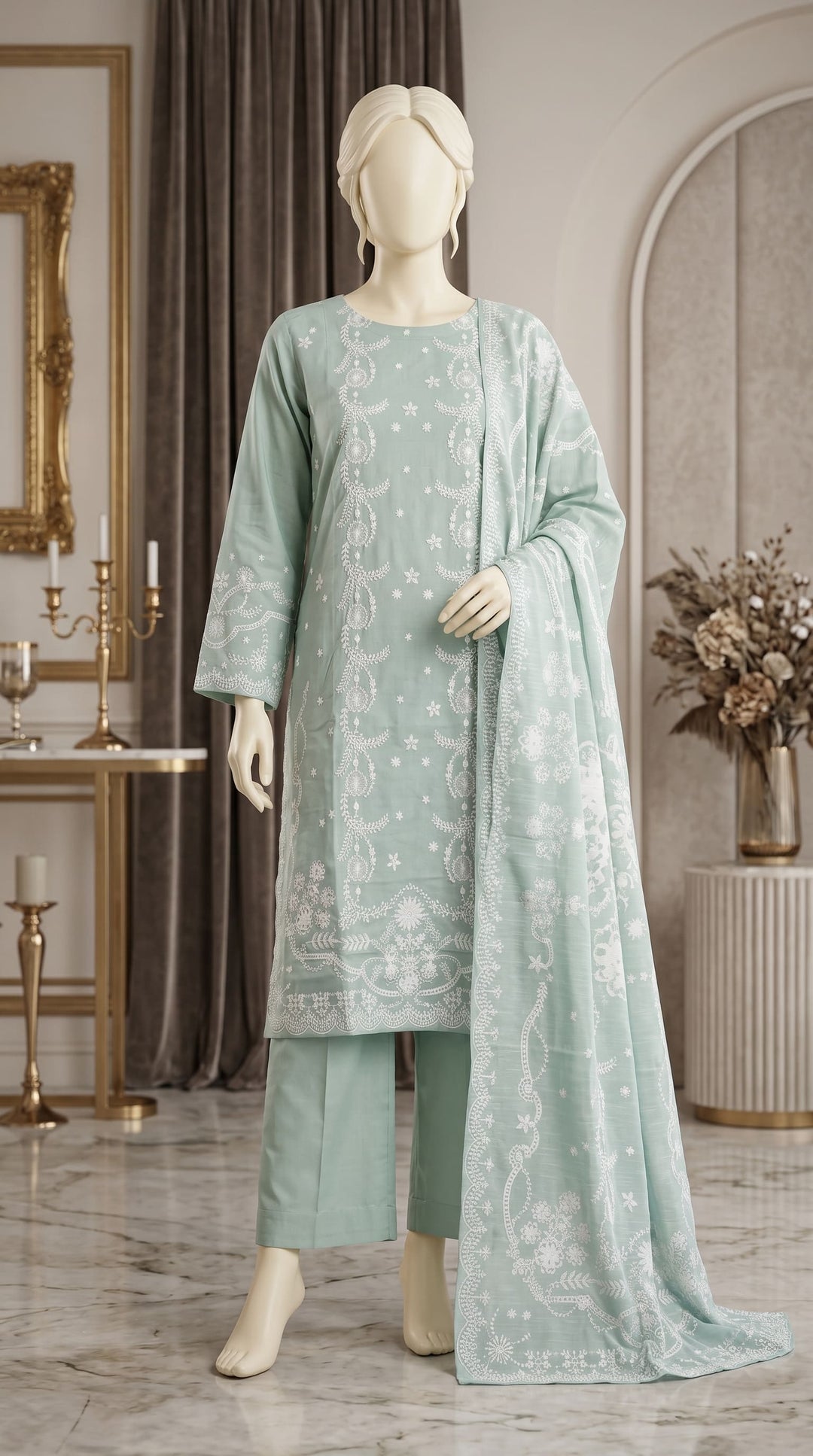 3 PC Embellished Cambric Suit PS613811