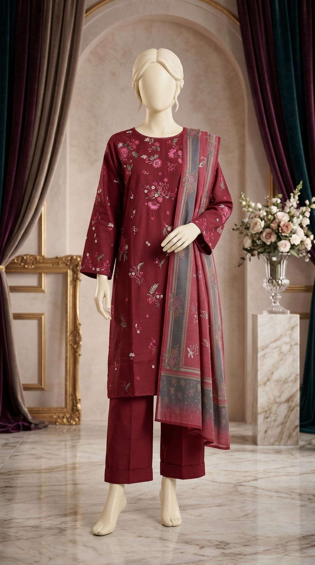 3 PC Embellished Cambric Suit PS613905