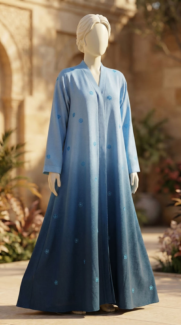 Teal Blue Grip Silk Abaya PS618596