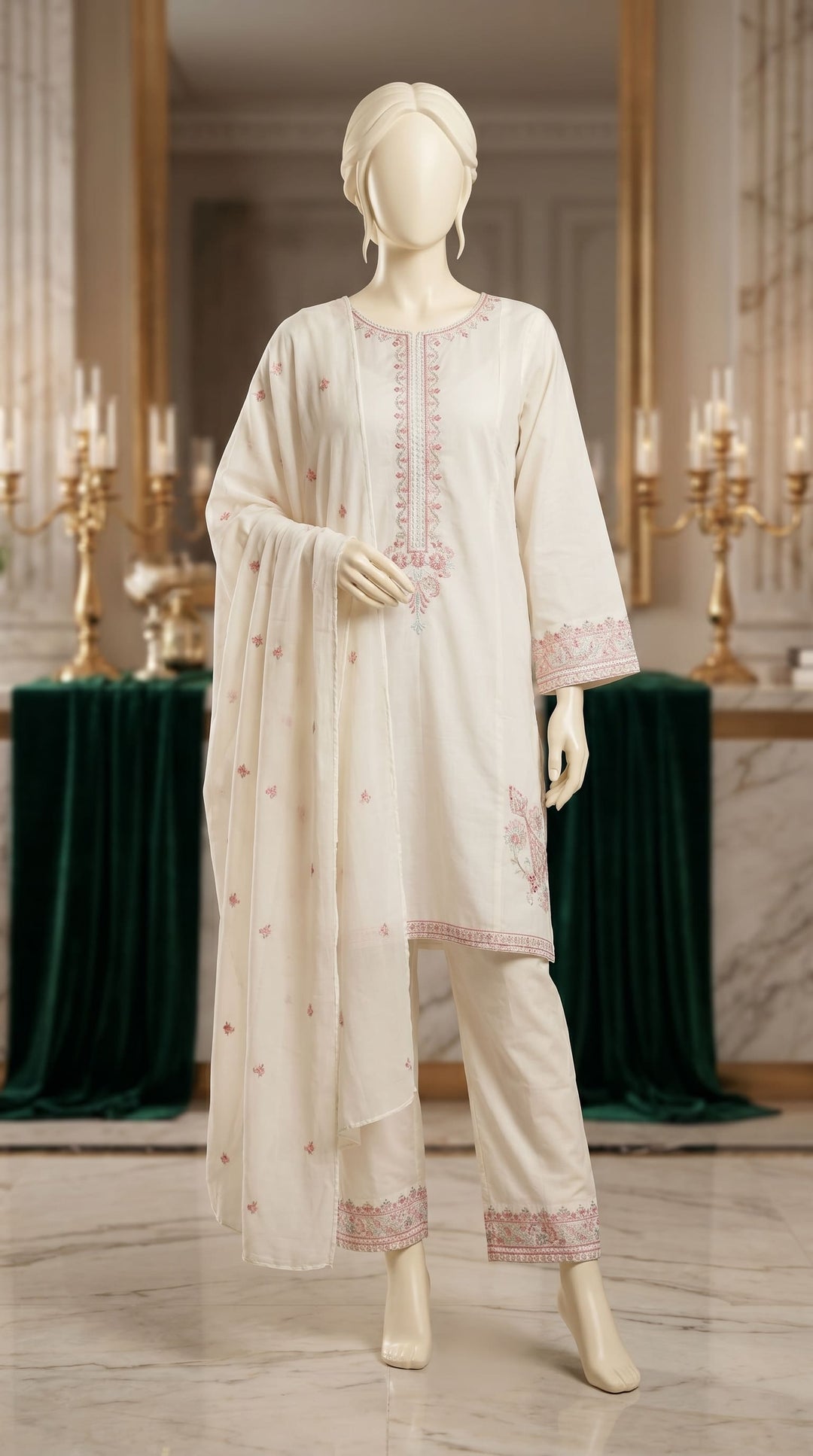 3 PC Embellished Cambric Suit PS619293