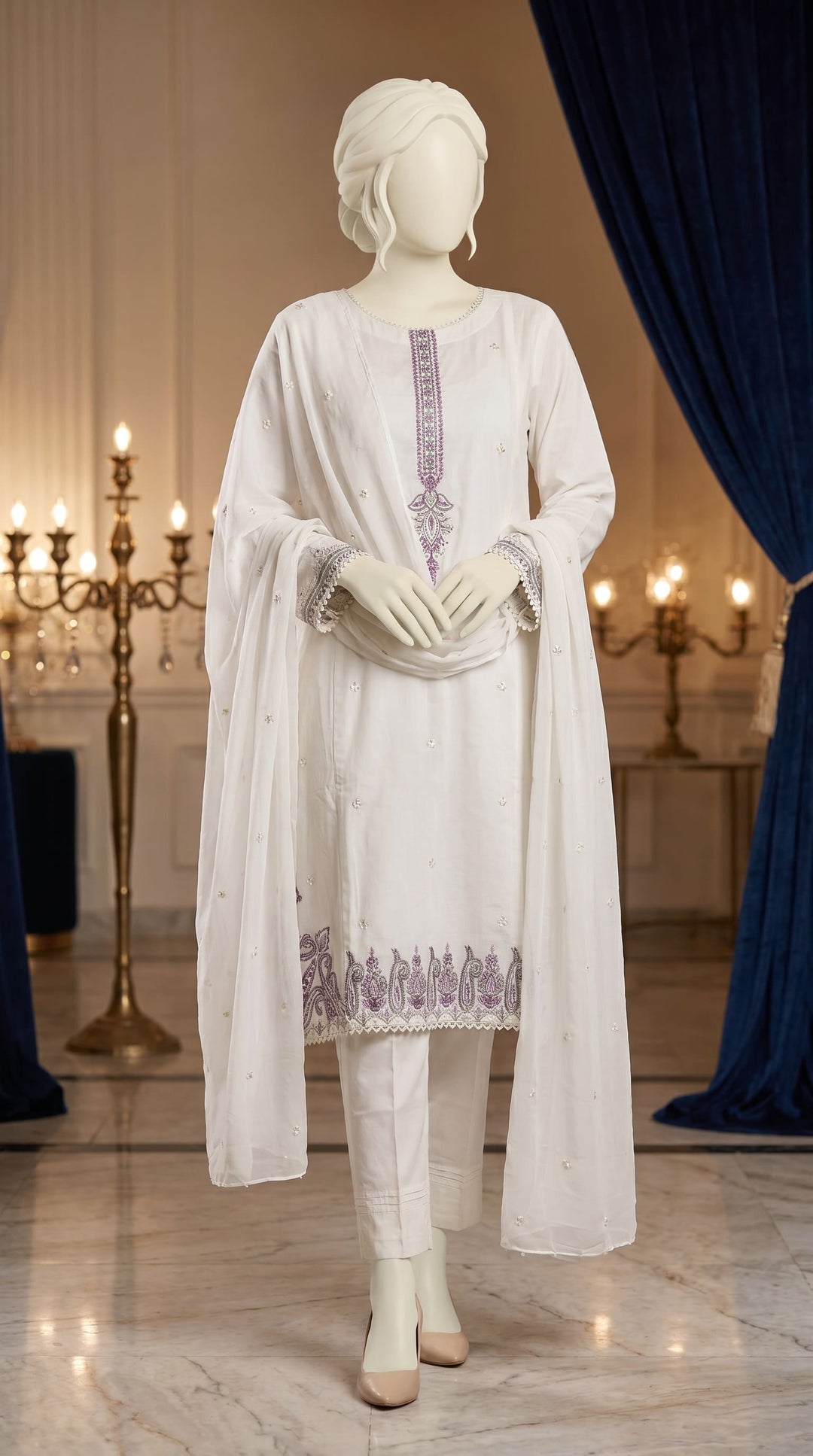 3 PC Embellished Cambric Suit PS619393