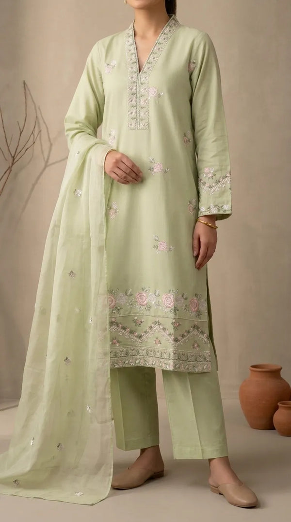 3 PC Embellished CAMBRIC Suit PS619511