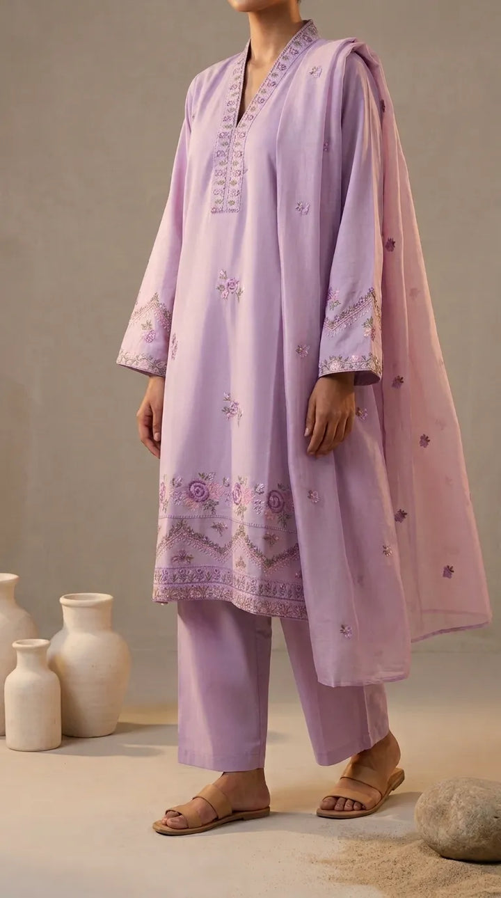 3 PC Embellished CAMBRIC Suit PS619543