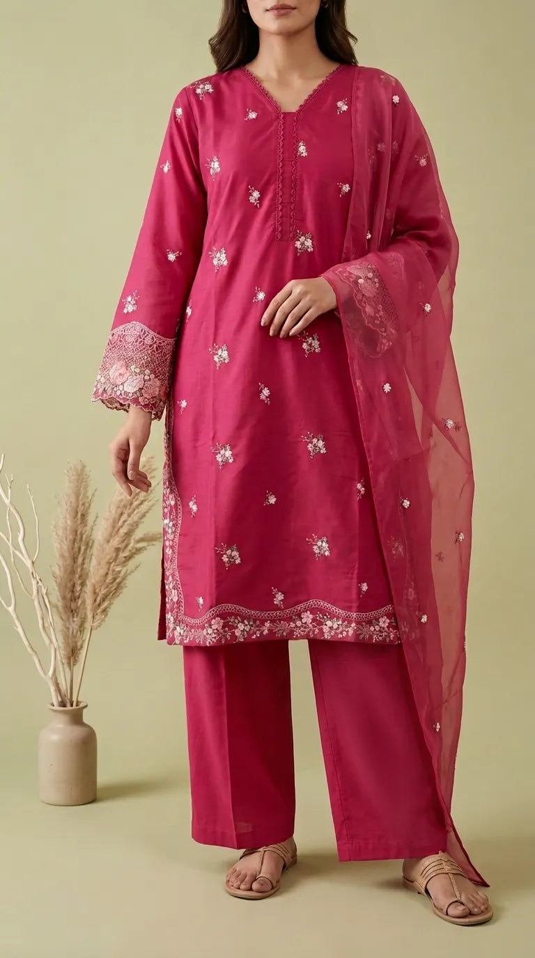 3 PC Embellished Cambric Suit PS619659