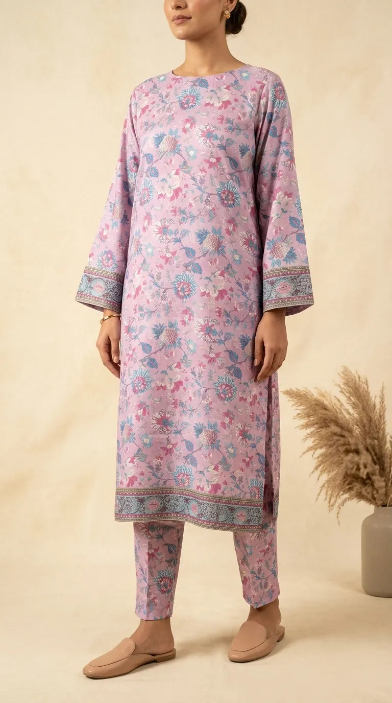 2 PC Digital Printed Raw Silk Suit PS620923