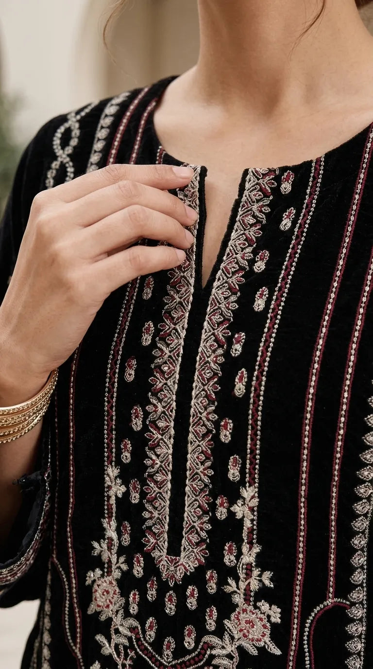 3 PC Embroidered Cambric Stitched Suit PS627101