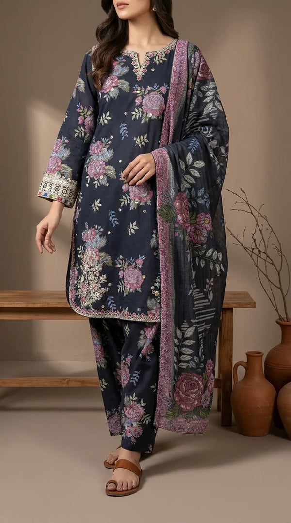 3 PC Embellished CAMBRIC Suit PS627401