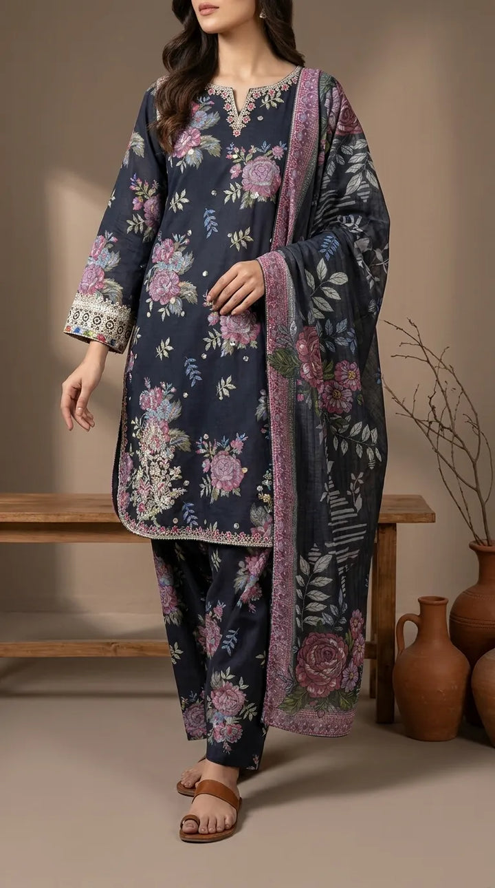 3 PC Embellished CAMBRIC Suit PS627401