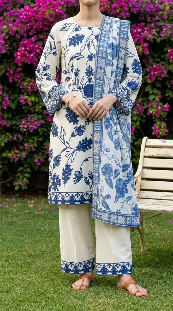 3 PC Embellished Cambric Stitched Suit PS627693