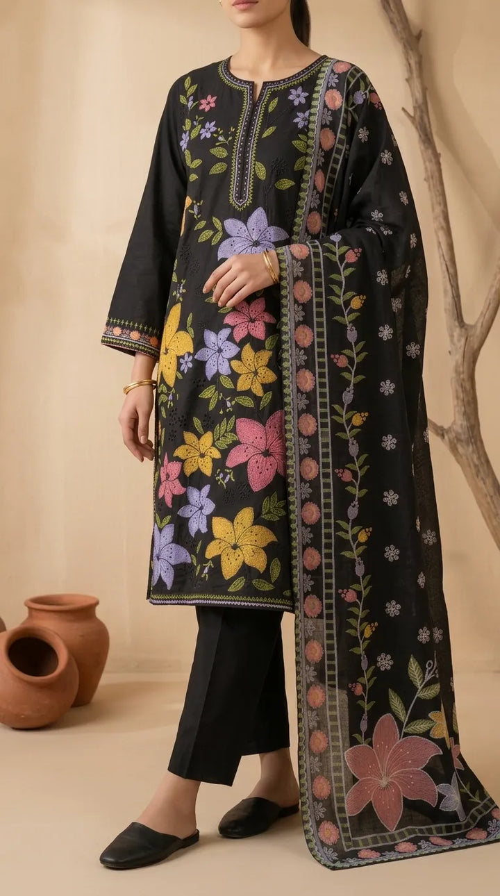 3 PC Embellished CAMBRIC Suit PS627701