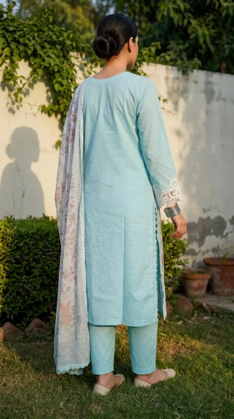 3 PC Embellished Cambric Stitched Suit PS628012
