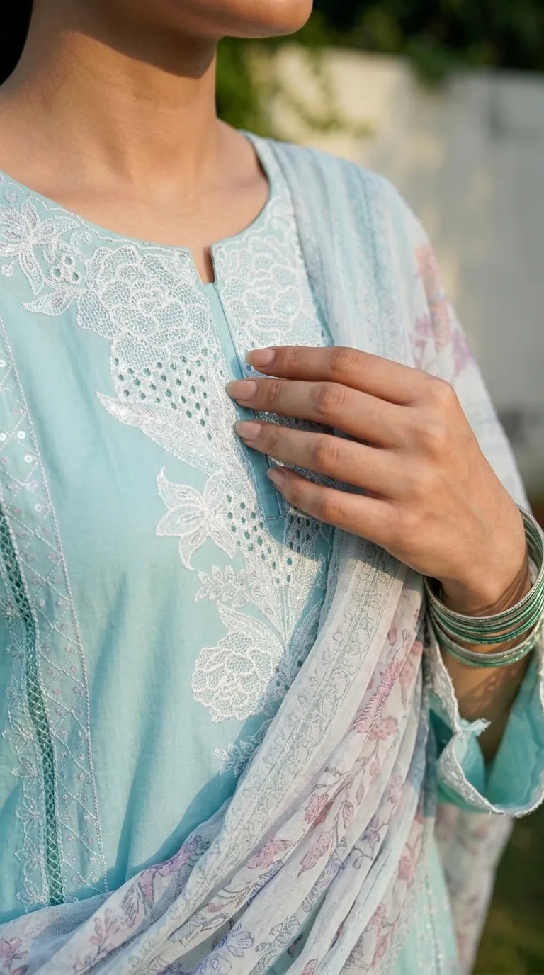 3 PC Embellished Cambric Stitched Suit PS628012