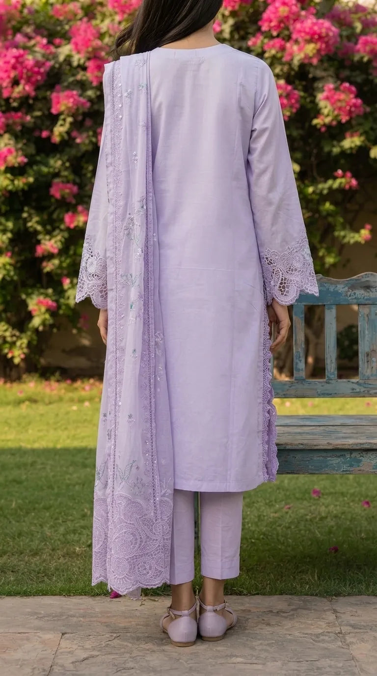 3 PC Embellished Cambric Stitched Suit PS628066