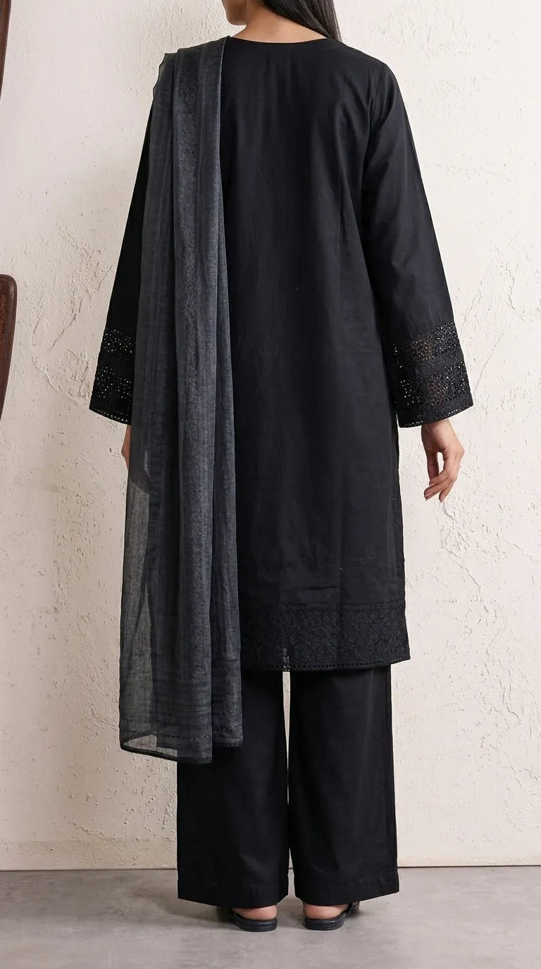 3 PC Embellished Cambric Stitched Suit PS628201