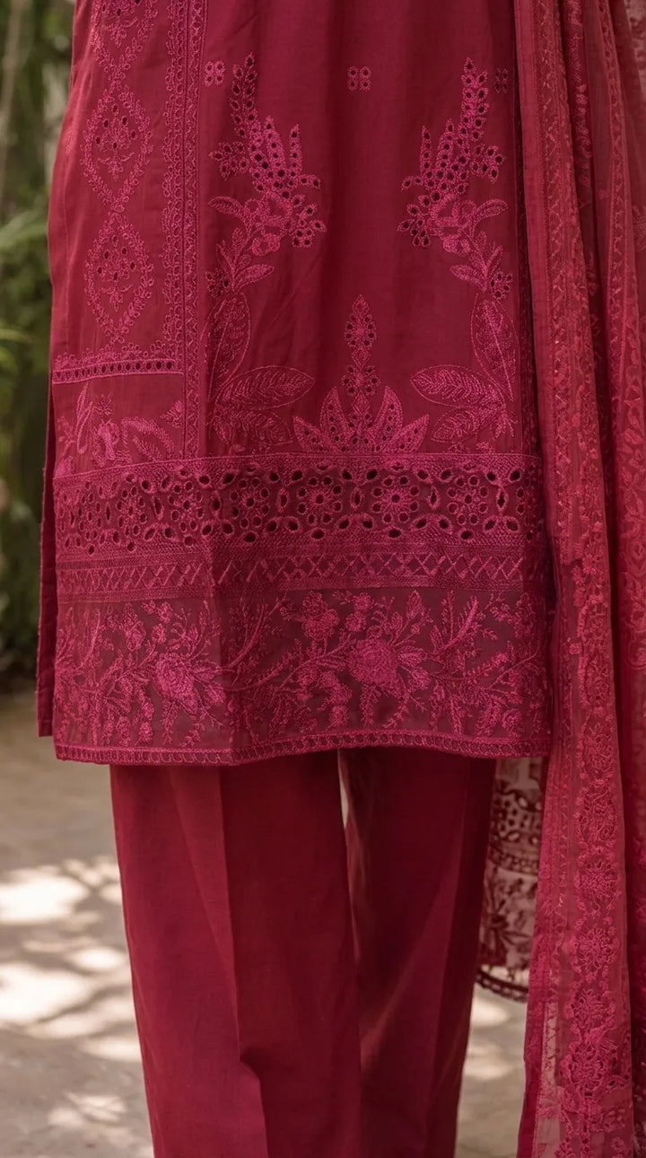 3 PC Embellished Cambric Stitched Suit PS628205