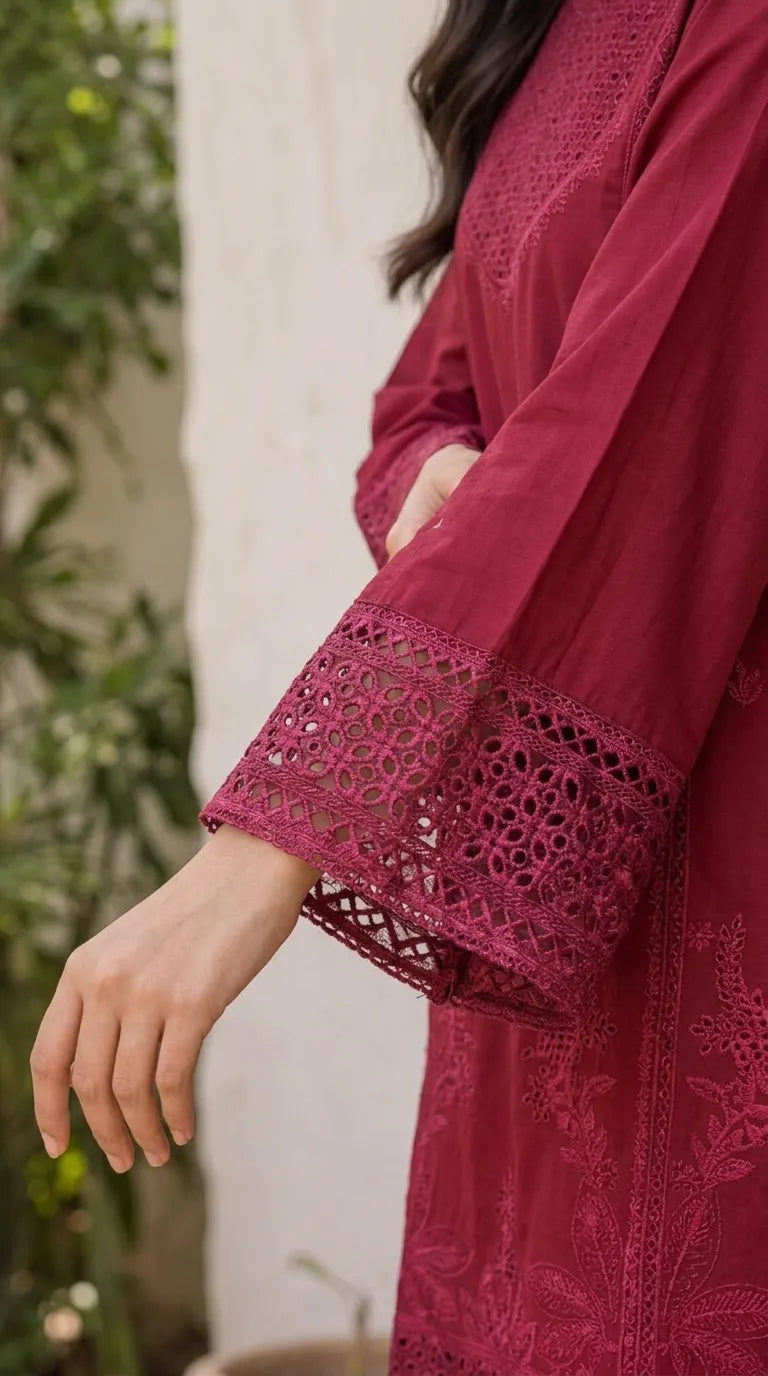 3 PC Embellished Cambric Stitched Suit PS628205
