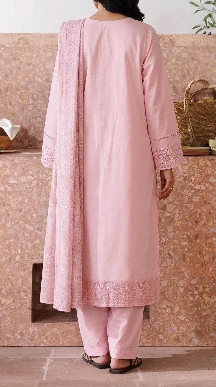 3 PC Embellished Cambric Stitched Suit PS628218