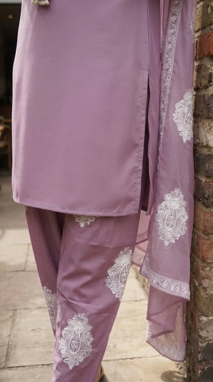 3 PC Embellished Cambric Stitched Suit PS6316B1